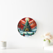 クリスマス魔法モダン、赤、緑、 ラウンド壁時計 (ホーム)