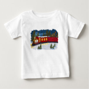 クリスマス魔法ヴィンテージレッドスチームトレインTシャツ ベビーTシャツ