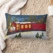 クリスマス魔法ヴィンテージ赤スチームトレインピロー ランバークッション (ブランケット)
