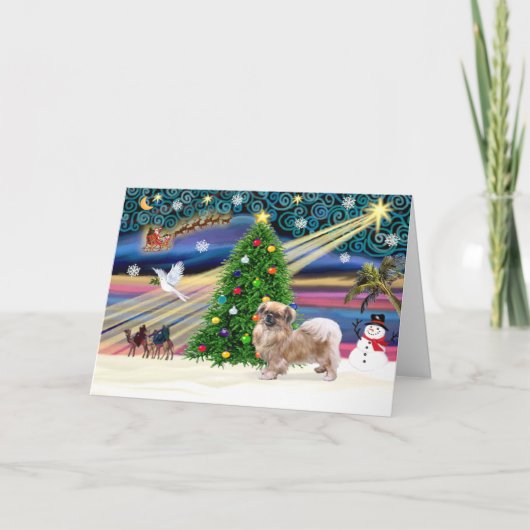クリスマス魔法 – チベットスパニエル犬 シーズンカード (正面)