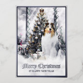 クリスマス魔法、ブルーメルラフCollie & Lambs - 箔シーズンカード (正面)