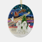 クリスマス魔法 – プードル(2つのトイホワイト) セラミックオーナメント (右)