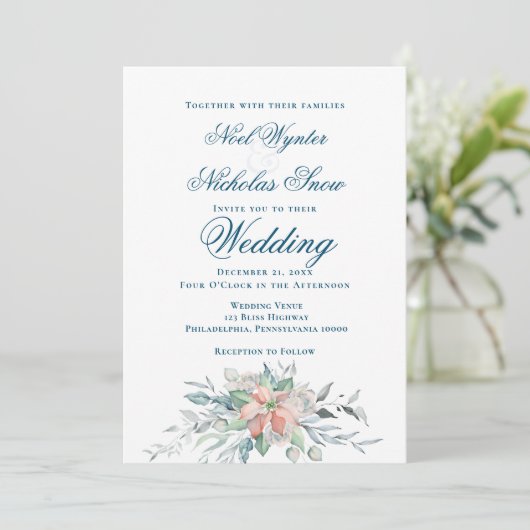 クリスマス魔法/ポインセチア結婚ブーケ 案内状 (スタンド正面)