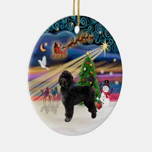 クリスマス魔法 – ポルトガル語ウォータードッグ(R) セラミックオーナメント (右)