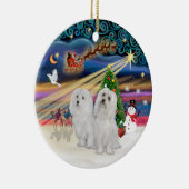クリスマス魔法-マルチーズ(2) セラミックオーナメント (右)