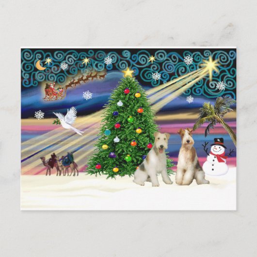 クリスマス魔法-ワイヤキツネテリア(2台) シーズンポストカード (正面)