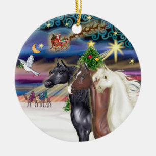 クリスマス魔法-三頭のアラビア馬 セラミックオーナメント