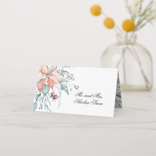 クリスマス魔法 |水彩ポインセチア結婚ズ プレイスカード (裏面)