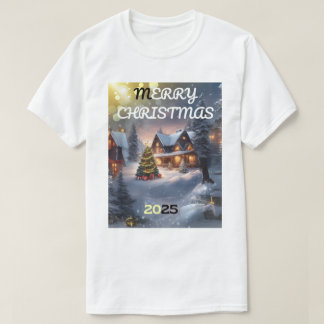 クリスマス魔法:白熱［赤熱］光を放つ冬の村 Tシャツ