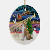 クリスマス魔法 – 秋田犬2 セラミックオーナメント (右)