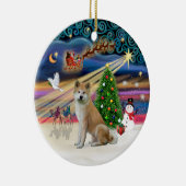 クリスマス魔法 – 秋田犬 セラミックオーナメント (右)