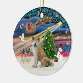 クリスマス魔法 – 秋田犬 セラミックオーナメント (左)