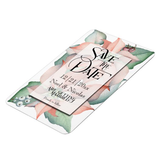 クリスマス魔法/結婚ポインセチアのアイテム – Save the Date マグネット (左側)