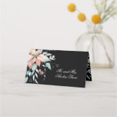 クリスマス魔法 |黒 |ポインセチ結婚アの プレイスカード (裏面)