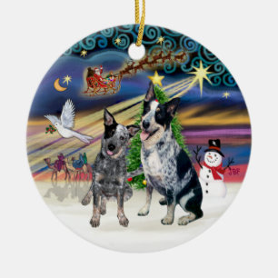 クリスマス魔法- 2つのオーストラリアの牛の犬 セラミックオーナメント