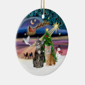 クリスマス魔法- 2匹のタビー猫(#2) セラミックオーナメント (右)