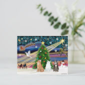 クリスマス魔法- 3匹の猫(2匹のタビー白) シーズンポストカード (スタンド正面)