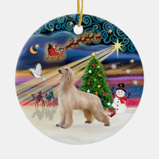 クリスマス魔法- Afghan Hound (fawn) セラミックオーナメント (正面)