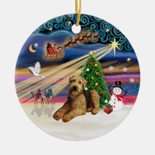 クリスマス魔法- Airedale 5 （横） セラミックオーナメント (正面)