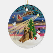 クリスマス魔法- Airedale 5 （横） セラミックオーナメント (左)