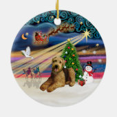 クリスマス魔法- Airedale 5 （横） セラミックオーナメント (裏面)