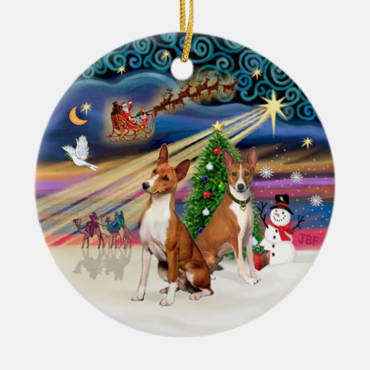 クリスマス魔法- Basenjis (2) セラミックオーナメント (正面)