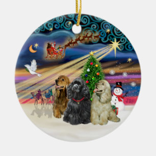 クリスマス魔法- Cockerスパニエル犬(3) セラミックオーナメント