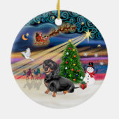 クリスマス魔法- dachshund (black-tan 4) セラミックオーナメント (裏面)