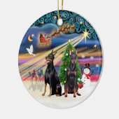 クリスマス魔法- Dobermans (2) セラミックオーナメント (左)