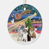 クリスマス魔法- Five Welsh Corgis セラミックオーナメント (左)
