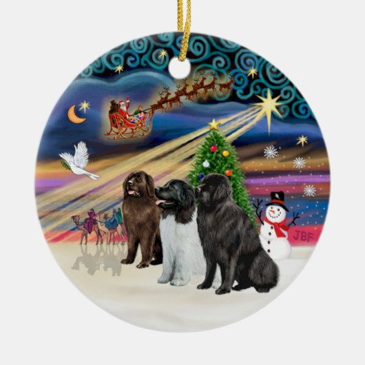 クリスマス魔法- NEWFOUNDLAND (THREE) セラミックオーナメント (正面)
