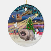 クリスマス魔法- Pekingese (sable-black mask) セラミックオーナメント (左)