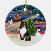 クリスマス魔法- Shetland Sheepdog (tri) セラミックオーナメント (正面)
