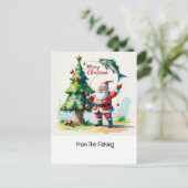 クリスマス魚釣りホリデーカードとサンタクロース シーズンポストカード (スタンド正面)