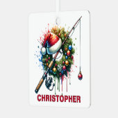 クリスマス魚釣り恋人名前をカスタムする メタルオーナメント (正面左)