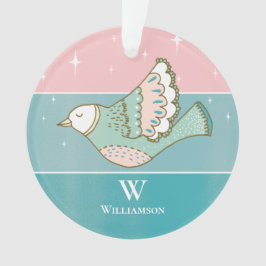 クリスマス鳩ピースラブモノグラムピンクブルー オーナメント