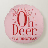 クリスマス鹿おもしろいイラストレーション円枕 ラウンドクッション (正面)