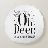 クリスマス鹿おもしろいイラストレーション円枕 ラウンドクッション (正面)