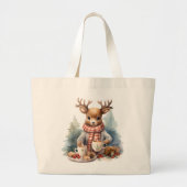 クリスマス鹿かわいい食料品店 ラージトートバッグ (正面)