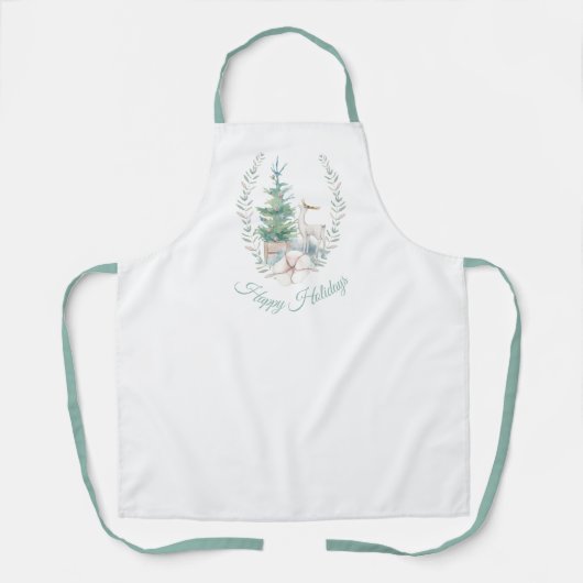 クリスマス鹿と木の水色 エプロン (正面)