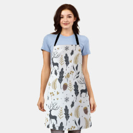 クリスマス鹿と葉の喜びの挨拶コレクション エプロン