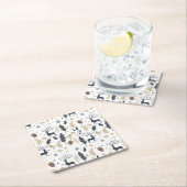 クリスマス鹿と葉の喜びの挨拶コレクション スクエアペーパーコースター (インサイチュ)