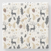 クリスマス鹿と葉の喜びの挨拶コレクション ストーンコースター (正面)