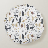 クリスマス鹿と葉の喜びの挨拶コレクション ラウンドクッション (裏面)