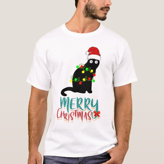 クリスマス黒猫 – Merry Christmas Tシャツ (正面)