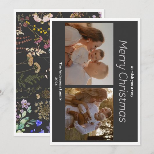 クリスマス2 フォト ボタニカル フローラル ホリデー カード (正面/裏面)