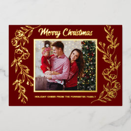 クリスマス3家族写真葉っぱアート 箔シーズンカード