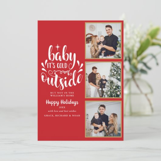 クリスマス3 フォトコラージュ ベイビー イッツ コールド アウツサイド シーズンカード (スタンド正面)