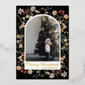 クリスマス1フォトアーチ植物学フローラ実在金ゴールド 箔シーズンカード (正面)