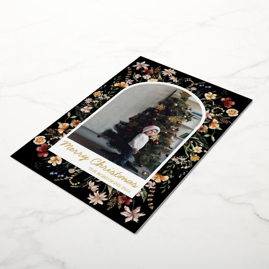 クリスマス1フォトアーチ植物学フローラ実在金ゴールド 箔シーズンカード (回転した状態)